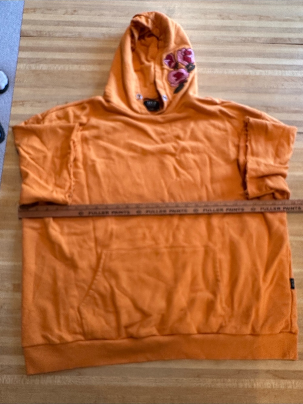 Men's Orange Crewneck Hoodie with Floral Hood Accent